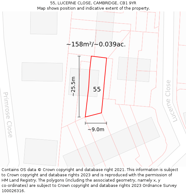 55, LUCERNE CLOSE, CAMBRIDGE, CB1 9YR: Plot and title map