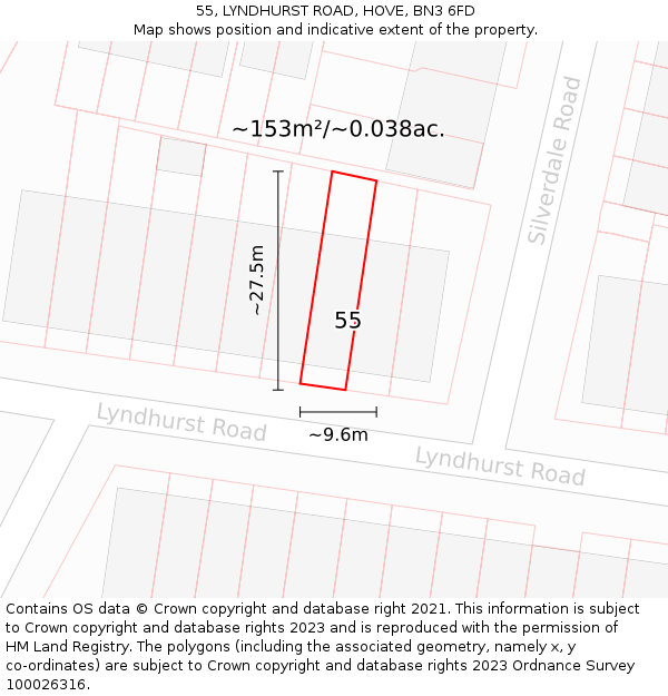 55, LYNDHURST ROAD, HOVE, BN3 6FD: Plot and title map