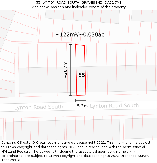 55, LYNTON ROAD SOUTH, GRAVESEND, DA11 7NE: Plot and title map