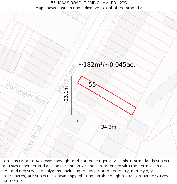 55, MAAS ROAD, BIRMINGHAM, B31 2PS: Plot and title map