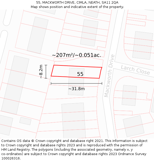 55, MACKWORTH DRIVE, CIMLA, NEATH, SA11 2QA: Plot and title map