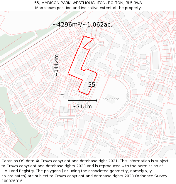 55, MADISON PARK, WESTHOUGHTON, BOLTON, BL5 3WA: Plot and title map