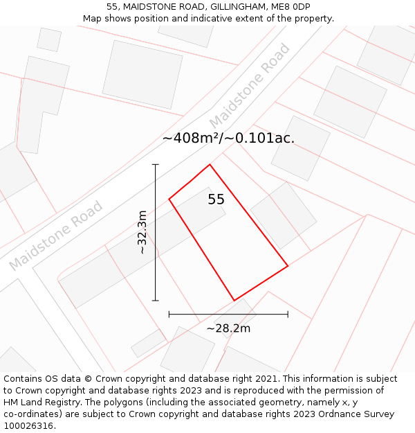 55, MAIDSTONE ROAD, GILLINGHAM, ME8 0DP: Plot and title map