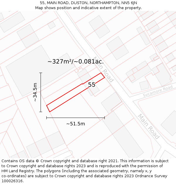 55, MAIN ROAD, DUSTON, NORTHAMPTON, NN5 6JN: Plot and title map