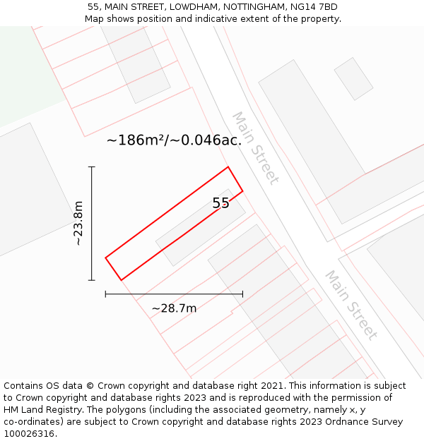 55, MAIN STREET, LOWDHAM, NOTTINGHAM, NG14 7BD: Plot and title map