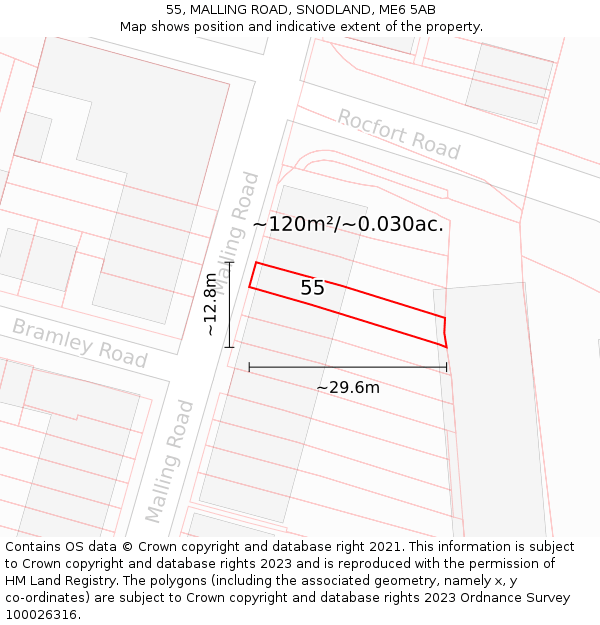 55, MALLING ROAD, SNODLAND, ME6 5AB: Plot and title map