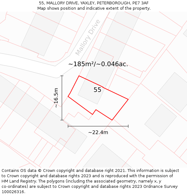 55, MALLORY DRIVE, YAXLEY, PETERBOROUGH, PE7 3AF: Plot and title map