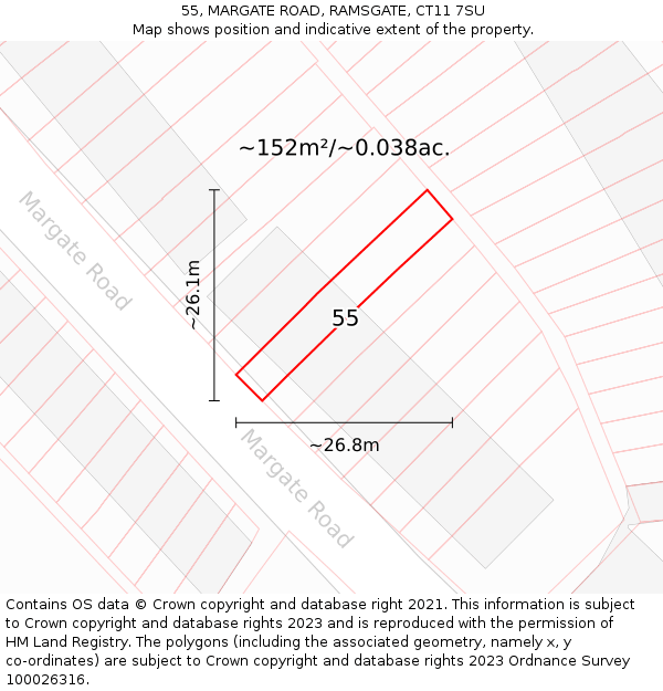 55, MARGATE ROAD, RAMSGATE, CT11 7SU: Plot and title map