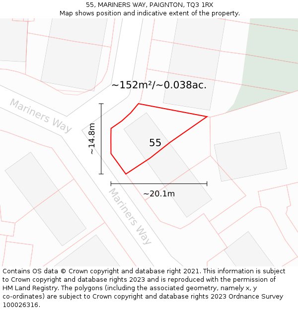 55, MARINERS WAY, PAIGNTON, TQ3 1RX: Plot and title map
