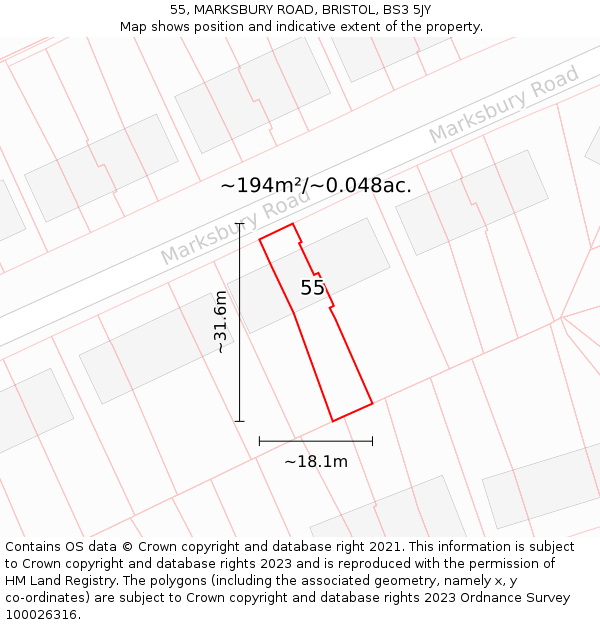 55, MARKSBURY ROAD, BRISTOL, BS3 5JY: Plot and title map