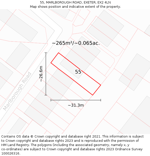 55, MARLBOROUGH ROAD, EXETER, EX2 4LN: Plot and title map