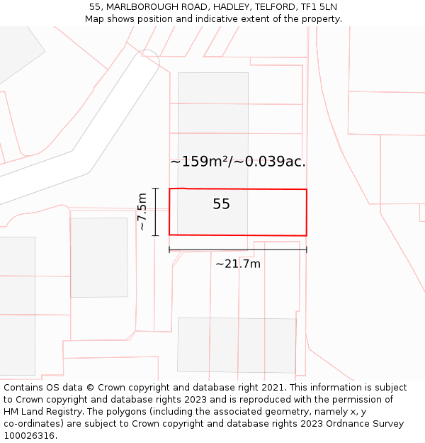 55, MARLBOROUGH ROAD, HADLEY, TELFORD, TF1 5LN: Plot and title map