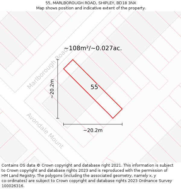 55, MARLBOROUGH ROAD, SHIPLEY, BD18 3NX: Plot and title map