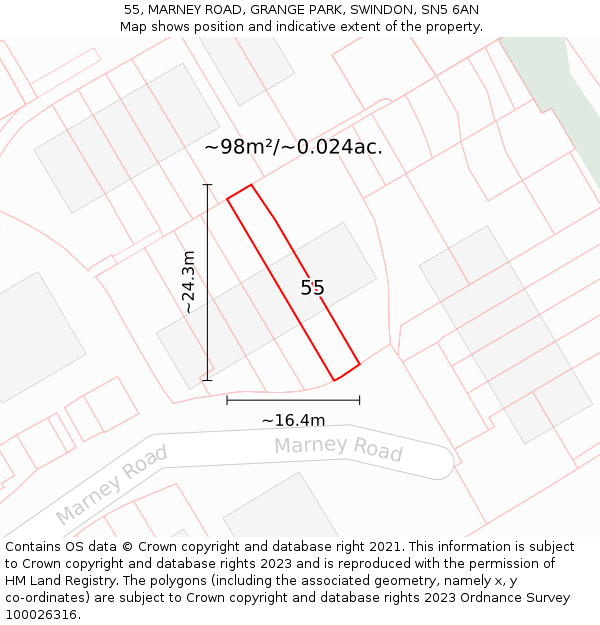 55, MARNEY ROAD, GRANGE PARK, SWINDON, SN5 6AN: Plot and title map