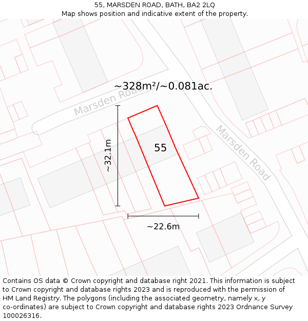 55, MARSDEN ROAD, BATH, BA2 2LQ: Plot and title map