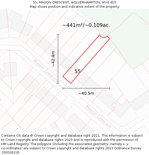 55, MASON CRESCENT, WOLVERHAMPTON, WV4 4DT: Plot and title map