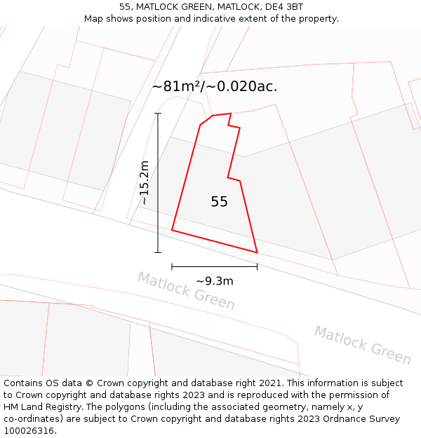 55, MATLOCK GREEN, MATLOCK, DE4 3BT: Plot and title map