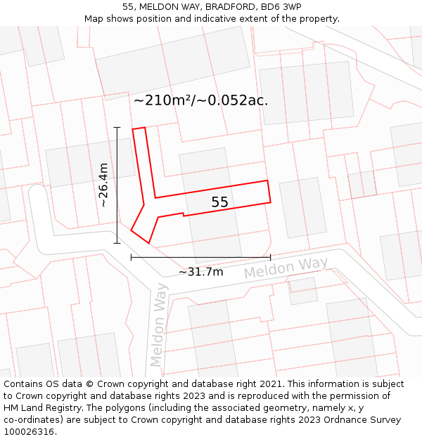 55, MELDON WAY, BRADFORD, BD6 3WP: Plot and title map
