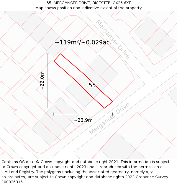 55, MERGANSER DRIVE, BICESTER, OX26 6XT: Plot and title map