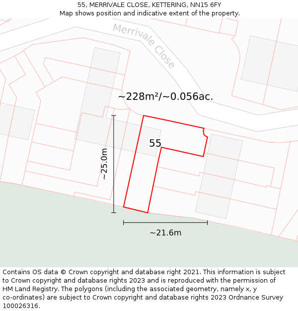 55, MERRIVALE CLOSE, KETTERING, NN15 6FY: Plot and title map