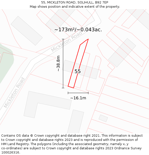 55, MICKLETON ROAD, SOLIHULL, B92 7EP: Plot and title map