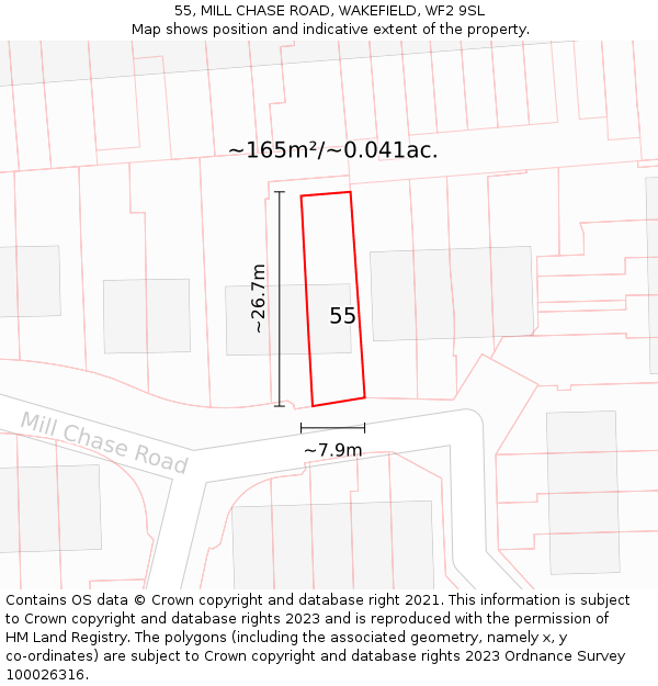 55, MILL CHASE ROAD, WAKEFIELD, WF2 9SL: Plot and title map