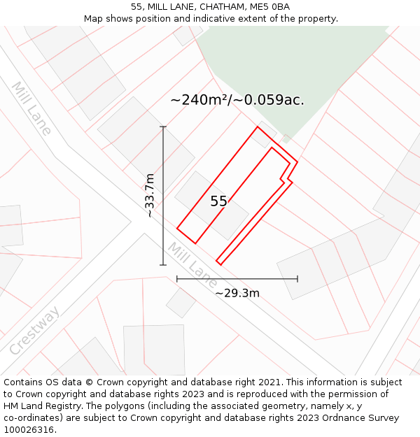 55, MILL LANE, CHATHAM, ME5 0BA: Plot and title map
