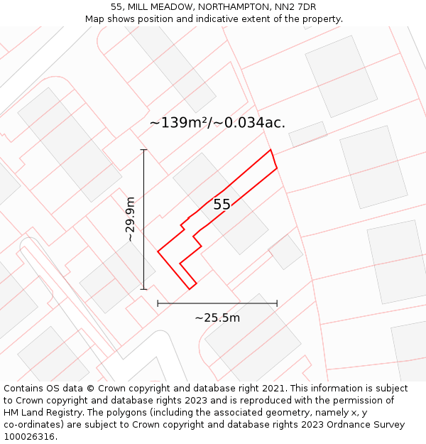55, MILL MEADOW, NORTHAMPTON, NN2 7DR: Plot and title map