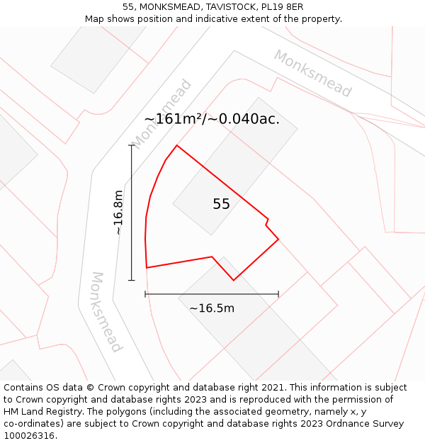 55, MONKSMEAD, TAVISTOCK, PL19 8ER: Plot and title map