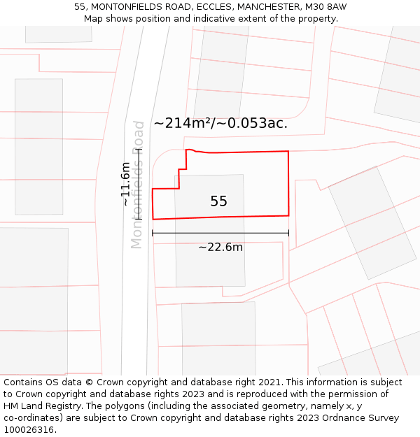 55, MONTONFIELDS ROAD, ECCLES, MANCHESTER, M30 8AW: Plot and title map