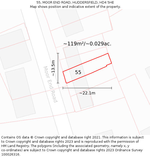 55, MOOR END ROAD, HUDDERSFIELD, HD4 5HE: Plot and title map