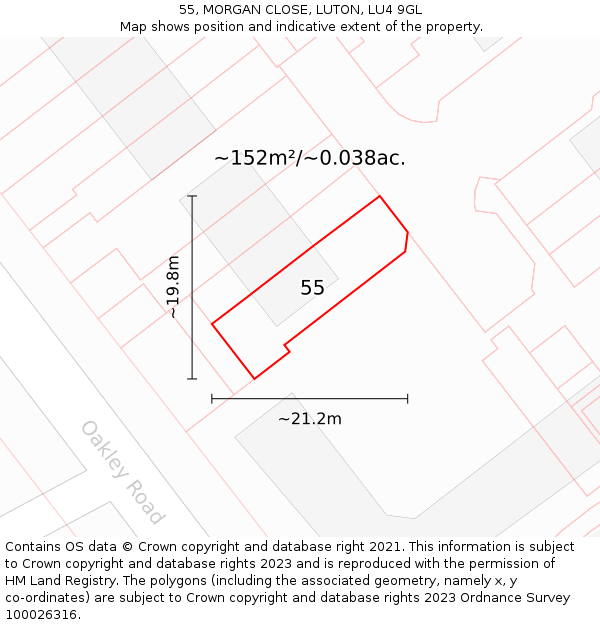 55, MORGAN CLOSE, LUTON, LU4 9GL: Plot and title map