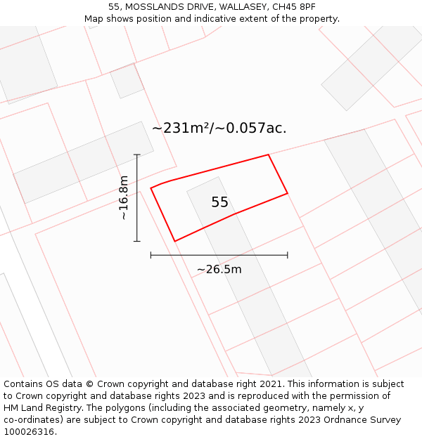 55, MOSSLANDS DRIVE, WALLASEY, CH45 8PF: Plot and title map