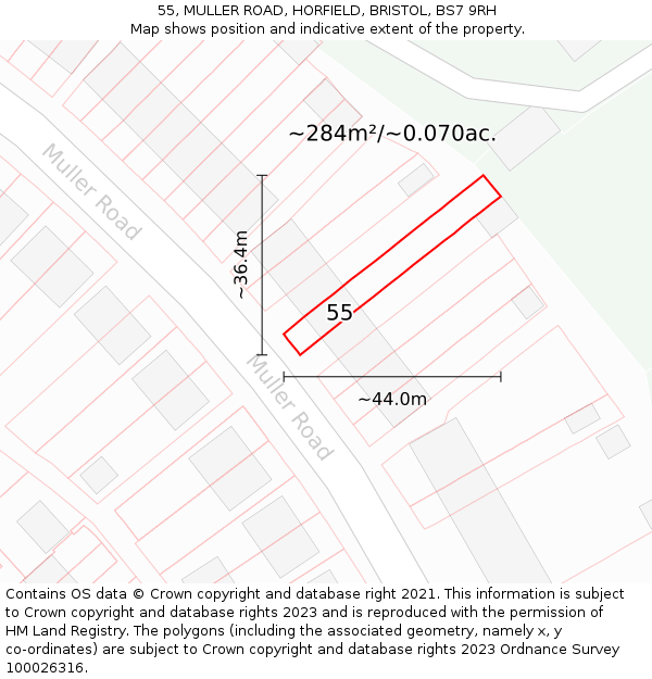 55, MULLER ROAD, HORFIELD, BRISTOL, BS7 9RH: Plot and title map