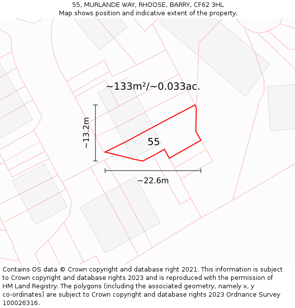 55, MURLANDE WAY, RHOOSE, BARRY, CF62 3HL: Plot and title map