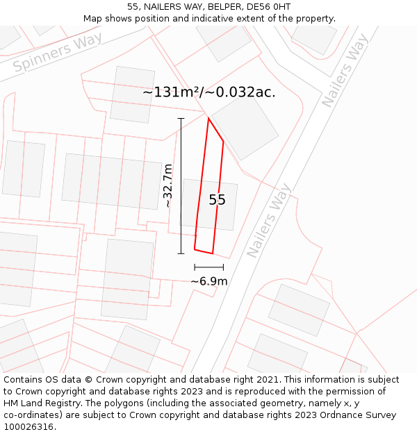 55, NAILERS WAY, BELPER, DE56 0HT: Plot and title map