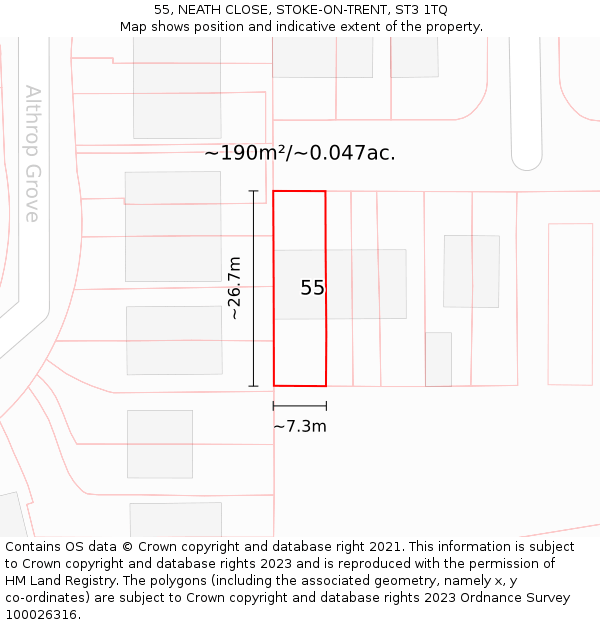 55, NEATH CLOSE, STOKE-ON-TRENT, ST3 1TQ: Plot and title map