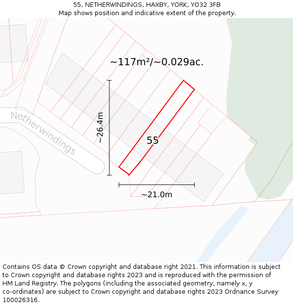 55, NETHERWINDINGS, HAXBY, YORK, YO32 3FB: Plot and title map