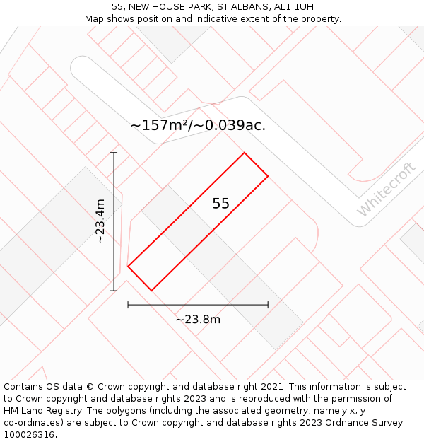 55, NEW HOUSE PARK, ST ALBANS, AL1 1UH: Plot and title map
