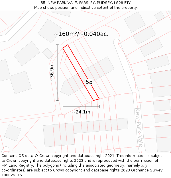 55, NEW PARK VALE, FARSLEY, PUDSEY, LS28 5TY: Plot and title map