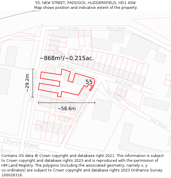 55, NEW STREET, PADDOCK, HUDDERSFIELD, HD1 4SW: Plot and title map