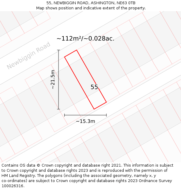 55, NEWBIGGIN ROAD, ASHINGTON, NE63 0TB: Plot and title map