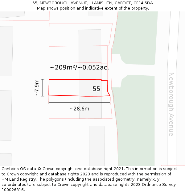 55, NEWBOROUGH AVENUE, LLANISHEN, CARDIFF, CF14 5DA: Plot and title map