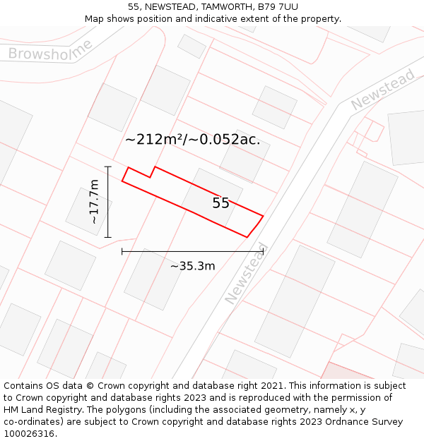 55, NEWSTEAD, TAMWORTH, B79 7UU: Plot and title map