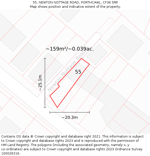 55, NEWTON NOTTAGE ROAD, PORTHCAWL, CF36 5RR: Plot and title map
