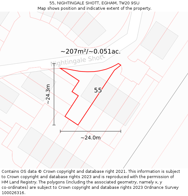 55, NIGHTINGALE SHOTT, EGHAM, TW20 9SU: Plot and title map