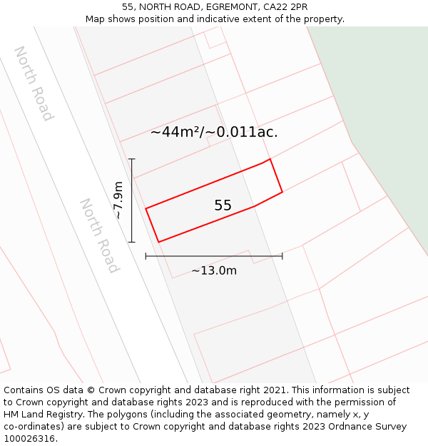 55, NORTH ROAD, EGREMONT, CA22 2PR: Plot and title map