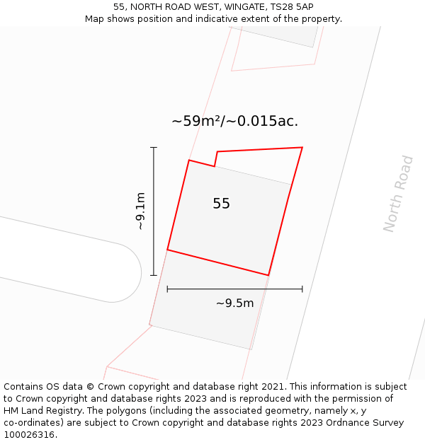 55, NORTH ROAD WEST, WINGATE, TS28 5AP: Plot and title map