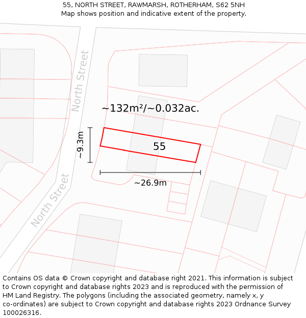 55, NORTH STREET, RAWMARSH, ROTHERHAM, S62 5NH: Plot and title map