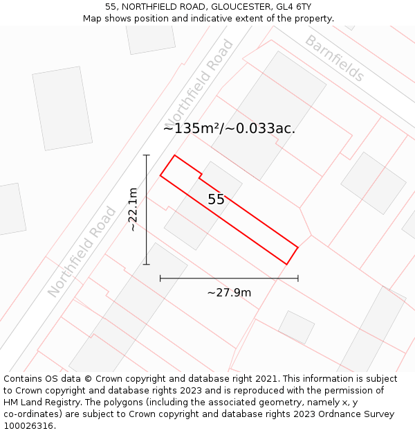 55, NORTHFIELD ROAD, GLOUCESTER, GL4 6TY: Plot and title map